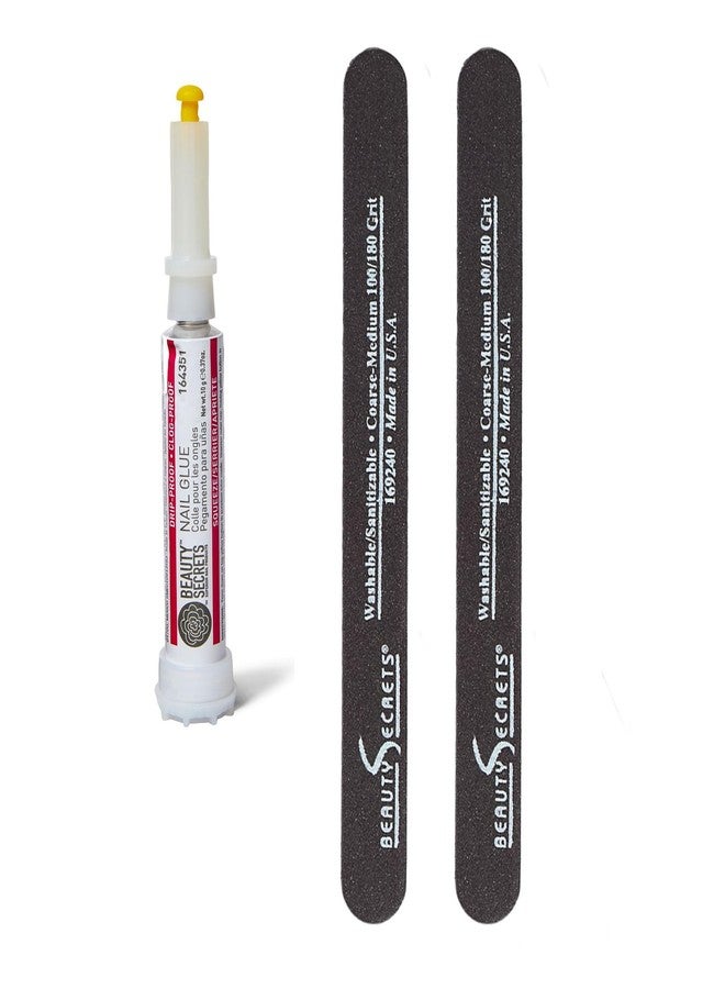 Beauty Secrets Drip & Clog Proof Nail Glue Bundled with Nail File Black Cushion Medium Coarse 180/100 Grit (2 Pack) by Beauty Secrets - Image 1